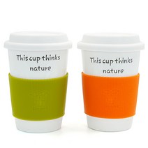 에코사랑 2인조 머그컵세트 판촉물 사은품 돌답례품 선물 인쇄가능 국산, 그린+오렌지