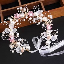 {레오넬} 러블리 진주 펄 화관 (핑크 하늘) 셀프웨딩 플라워머리띠 웨딩헤어 드레스장식 신부쥬얼리