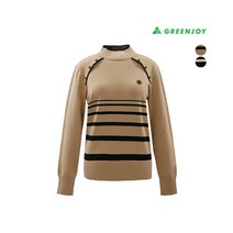 여성 가로 스트라이프 모크넥 티셔츠_GF22SL61W, 95, 베이지