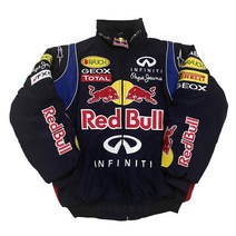 F1 레이싱 슈트 오토바이 타기 기관차 아메리칸 레트로 칼리지 스타일 레드 불 레이싱 자수 재킷 코튼 재킷, L, 진한 파란색 두꺼운 스타일 (면 추가)