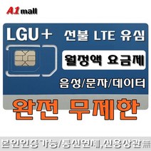 에이원몰 LGU+무제한 선불유심칩 선불폰 유심카드, 1개, LGU 300+ 무제한