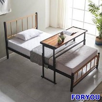 Foryou37 심플라인 철제 슈퍼싱글침대 각도조절 원목 테이블 침대 침실, 멀바우 화이트