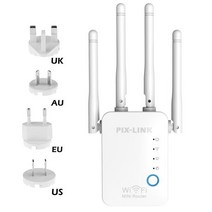 와이파이중계기 와이파이 wifi 증폭기 확장기 PIXLINK WiFi 리피터 무선 라우터 Pro 300Mbps 4 안테나 익스, 03 UK plug_01 WHITE