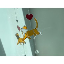 스테인드글라스 [고양이 썬캐쳐] 유리공예 썬캐쳐 냥캐쳐 고양이소품 인테리어소품, 치즈, 하트, 크리스탈구슬