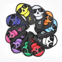 필드스타 골프 해피 스컬 아이언 커버 10p 세트, 블랙