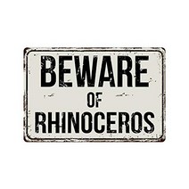 Deerts 480VS Beware of Rhinoceros 8” x １2” Vintage Aluminum Retro Metal Sign, 1