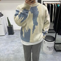 바로닐 무배 남자 여자 오버핏 두툼 패턴 메핑 울 니트 티셔츠 3컬러