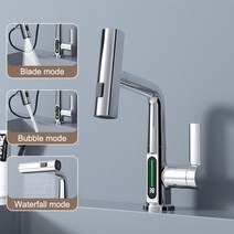 수전손잡이 온도 LED 디지털 디스플레이 폭포 대야 스트림 온수 냉수 수도꼭지 욕실, 3.include 60cm hose - Silver W