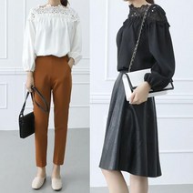 [키리베] F303280 어깨레이스 가슴셔링 블라우스 BL 브라우스