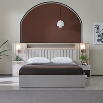 베디스 호텔식 모나코 편백아트월 LED조명 평상형 침대 LK + 협탁패널 + 선반패널, 진그레이