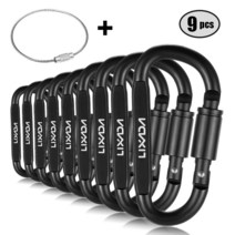 Lixada 9 팩 알루미늄 합금 D-링 잠금 Carabiner 클립 세트 스크류 후크 버클 키 체인 철강 와이어 반지, [04] Black