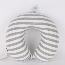 레크리에이션 하우스 공장 직접 판매 와이드 스트라이프 니트 패브릭 클래식 라운드 몰드 메모리 코튼 U 자형 베개 목 베개 자궁 경부 베개, 와이드 스트라이프 그레이
