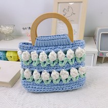 튤립 DIY 파우치 핸드폰 가방 뜨기 패키지 뜨개질, 화이트플라워+우드핸드+툴+튜토리얼