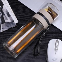 티텀블러 머그 커피 보틀 녹차 물병 휴대용 유리 차 병 이중 벽 물 분리 머그잔 고급 심플 단열 크리에이, [01] 400ml, [02] White, 02 White_01 400ml
