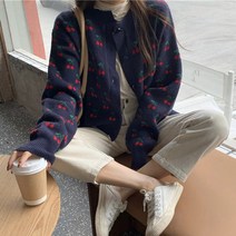 쪼꼬마미 체리 데일리 여성 여자 라운드 니트 가디건