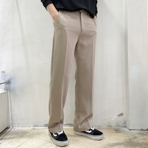남자 구김없는 와이드 핏 스판 롱 슬랙스