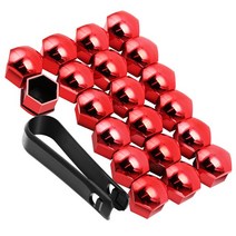 자동차 차량용 볼트 너트 20pcs 17mm 휠 러그 너트 센터 커버 캡 + 제거 도구 폭스 바겐 골프 Passat Cabri, 02 빨간