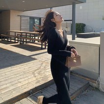 돌맘원피스 이른 봄 옷 차 휴식 프랑스 스타일 차가운 틈새 여신 기질 길고 세련된 우아한 니트 드레스 158027