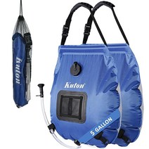 KUTON 캠핑 샤워 가방 휴대용 태양열 난방 캠프 20L/5갤런 야외 하이킹용 헤드 및 온도 표시기 포함 - 그린 2팩, BLUE | 2PACK