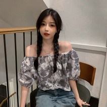 퐁순싸롱 오프숄더 나염 플라워 꽃무늬 반팔 여름 블라우스 SY