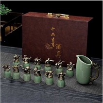 십이지신 양주잔 선물용 술잔 전통주 집들이 12간지, 브론즈 (청루) +선물 상자