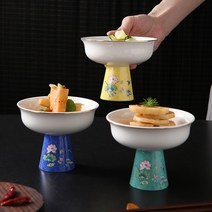 원형 사각 굽접시 높은굽접시 앞접시 빈티지그릇 도자기 무자기 릴리프 패턴 특징 분자 요리 식기 세라믹 높은 발 그릇 차가운 요리 레스토랑 호텔 클럽 개인 주방 크리에이티브, 안심 연꽃 연못 하이풋 컵 옐로우지름 12, 없음