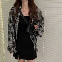 [오노마] ONM 여성 끈나시 원피스 루즈핏 체크 셔츠 세트 코디