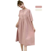 POMTOR 빅사이즈 임부복 여름 반팔 원피스 미디 루즈핏 통통 MM 솔리드 상의 슬림해 보이는 A라인 스커트