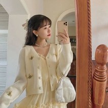 꽃무늬가디건 카디건 무늬 일타스탠들 여름가디건 스웨터 여성 가디건 v넥 올 매치 심플 니트웨어 빈티지