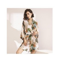 샤워가운 호텔타올 수영가운 잠옷 가운 봄 얇은 면화 실크 여성 꽃 인쇄 긴 소매 여성용 목욕 가운119755, As picture 2_M