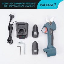 전지가위 원예가위 12V 브러시리스 전기 가지 치기 가위 고속 효율적인 나무 분재 커터 조경 도구, 03 EU 2 Battery