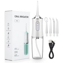 휴대용 무선 구강세정기 휴대용 치과 구강 청결제 Flosser USB 충전식 워터 제트 Flosser 이쑤시개 4 노즐 220ml 3 모드 ipx7 1400rpm, 화이트 세트