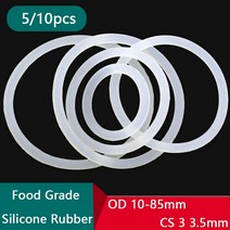 고무오링 5/10pcs 두께 CS 3 3.5mm 흰색 고무 씰 링 OD 10-85mm 식품 학년 실리콘 내열성, [86] 85mm x 3.5mm, [02] 10pcs