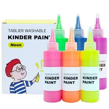 따블리에 워셔블 킨더 페인트 유아 물감 세트 뾰족캡 120ml 네온, 형광6색