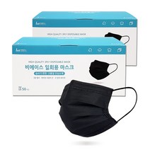 비에이스 일회용 중형 덴탈마스크 100매/자외선 비말차단, 중형(M) 블랙(100매)
