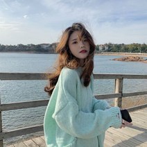 안나리야 라운드 오버핏 보카시 박시 빈티지 롱 니트 SY