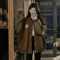 여성야구점퍼 미국 복고풍 대비 색 유니폼 자켓 봄 가을 의류 대학 스타일 중 루즈핏 재킷 탑