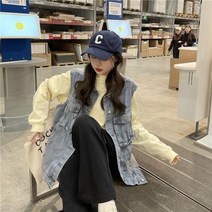 청조끼 베스트 데님 여성 여자 조끼 아우터 웨어 대형 포켓 민 겉옷 올 매칭 봄 신상품 블