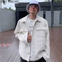 JUST FEEL!NG 소향풍코트 가을 남성 오버핏 데일리 트위드 자켓 빅사이즈 자수 재킷 투포켓 버튼 코트 베스트
