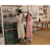 [리리앤코] 언디프 기모 프린팅 맨투맨 롱 원피스