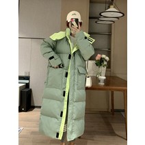역시즌 깔깔이 오버핏 롱패딩 구스다운 후드 누빔 코트 패딩