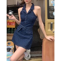 (바니뉴욕) 시원하고 간지나는-여름 홀터넥 벨트 청 데님 미니원피스-바캉스룩