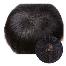 남자 가발 앞머리 부분 통가발 정수리 남성 투블럭 중년 모자 인모 짧은머리 군인 다운펌 헤어피스 밀도 교체 시스템 용 실크 베이스 모발 보철 내추럴 블랙, 18x20cm, 120, 내츄럴 블랙