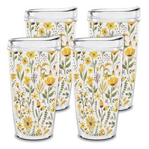 미국 제조 이중 벽 크리스탈 클리어 트라이탄 473.2ml(16온스) 단열 텀블러 컵 | 4개 세트 100% 룰리 프린트 디자인 보헤미안 플로라 패턴 384358, Boho Floral w/ lids