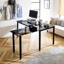 모던감성 프리미엄 CEO L자책상 1800 중역 회사용, 블랙프레임_유리블랙