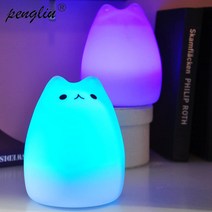 귀여운 LED 실리콘 고양이 밤 빛 터치 센서 7 색 요정 램프 어린이 침대 옆 데스크탑 장식 장식품 배터리 충전|LED 나이트 라이트|, 1개, Clever Cat, 단일