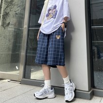 커플룩 플리스 입체 곰돌이 체크 반바지 와이드 일자 트레이닝 팬츠 남녀 선물