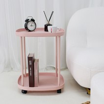 로엠가구 리티 이동 선반 바퀴달린 보조 수납 2단 미니 침대 협탁, 리티협탁-핑크