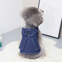지아나 강아지옷 애견 나비 넥타이 데님 수트 하네스 원피스, 티셔츠