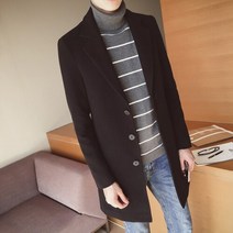 남자 트렌치코트 코디 롱코트 가을 겨울 신사복 비즈니스 캐주얼 솔리드 컬러 싱글 브레스트 롱 윈드 브레이커 트렌치 재킷 블렌드 코트 149